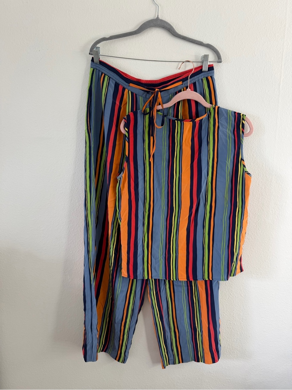 Vintage Baldanza Sportivo 100% Silk Colorful Multi-Stripe Two-Piece Set Size M/L